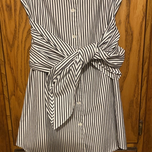 FRAME Cotton Sleeveless Striped Button Down Dress Tie Waist Shirt Dress SMALL - Picture 5 of 11